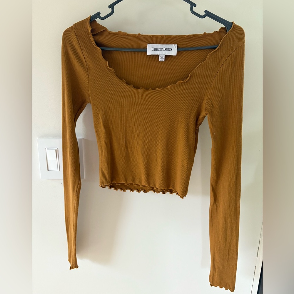 Organic Basics Core Rib V-Neck Long Sleeve Tee Golden Clay